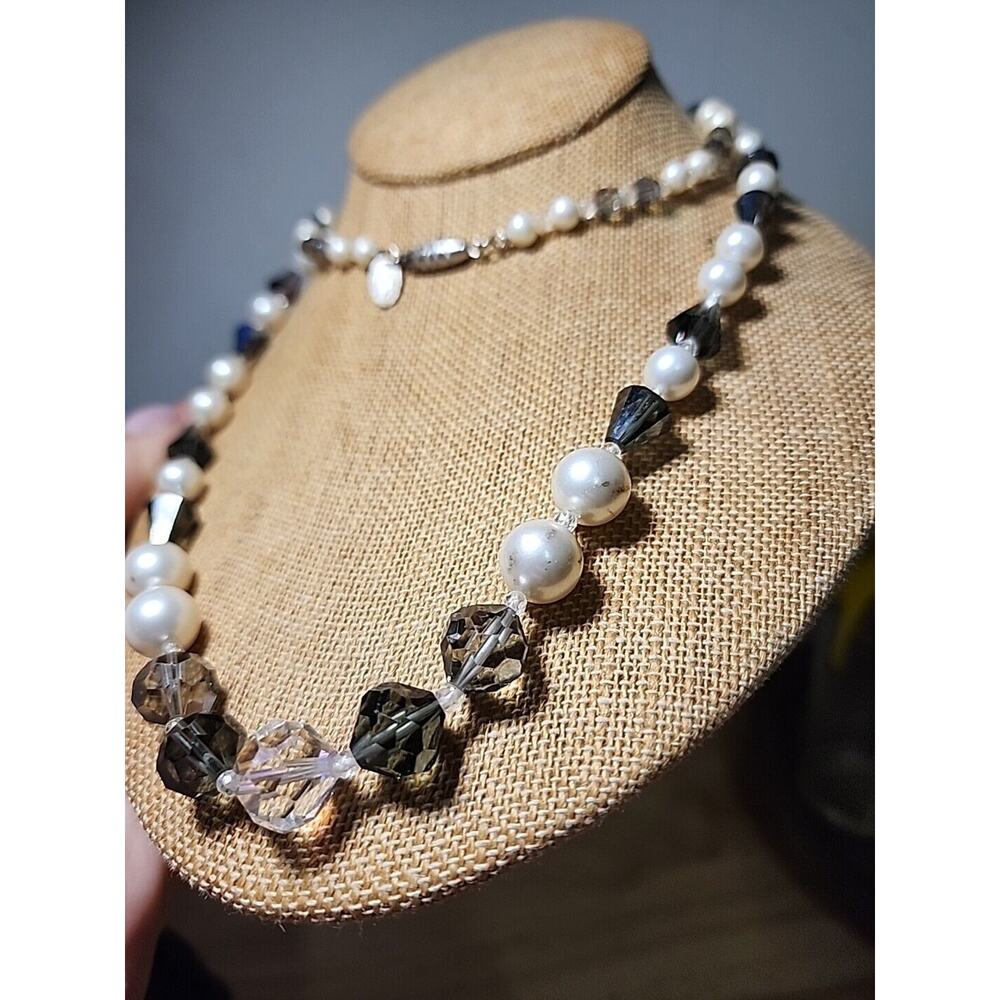 Vendome Single Strand AB Crystal Faux Pearl Necklace 32"